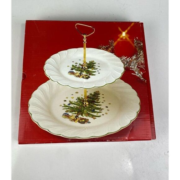 Vintage Nikko Two Tier Happy Holidays Christmas Serving Tray Made in Japan BB156 - Picture 1 of 13